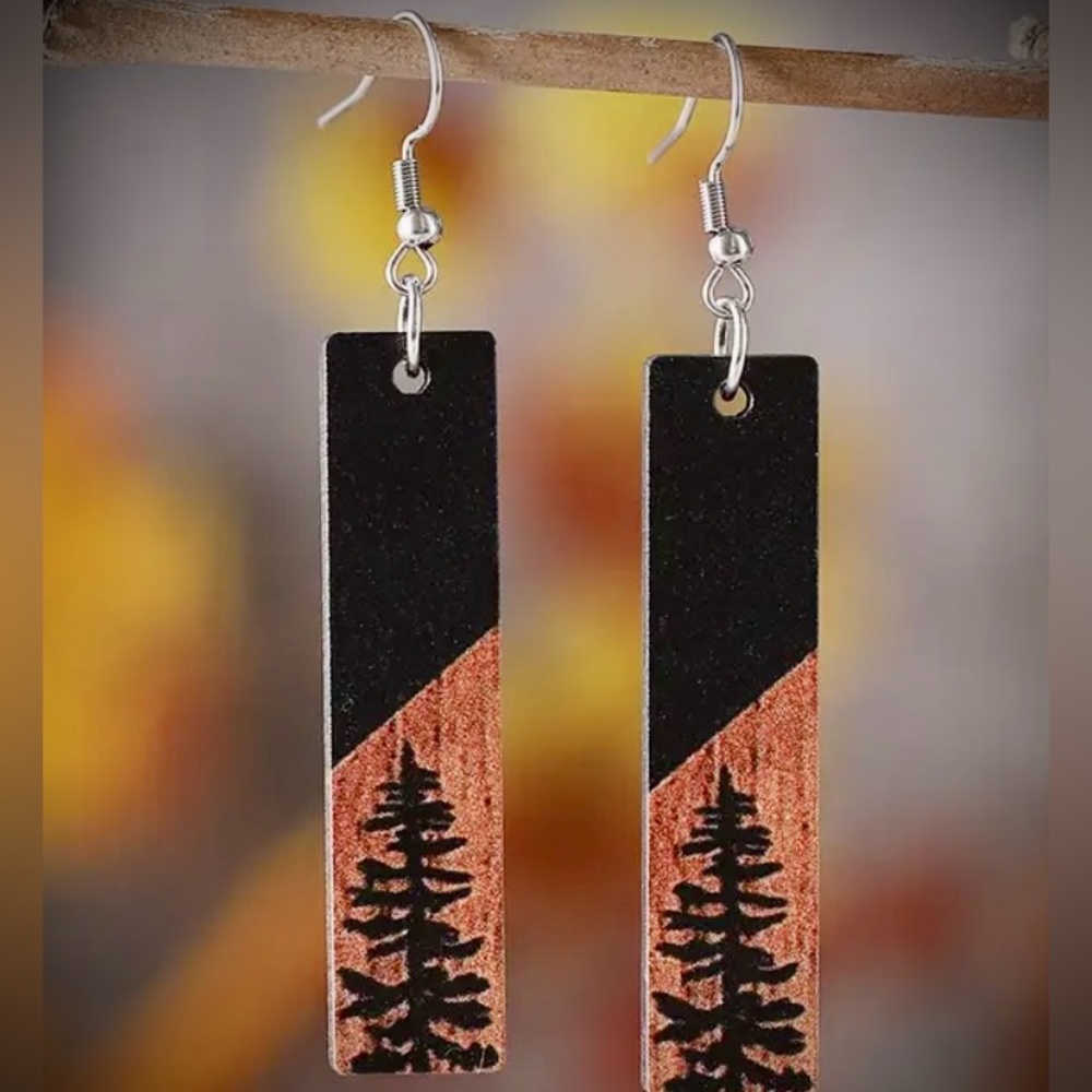 2 Tone Tree Outdoor Woodsy Landscape Earrings